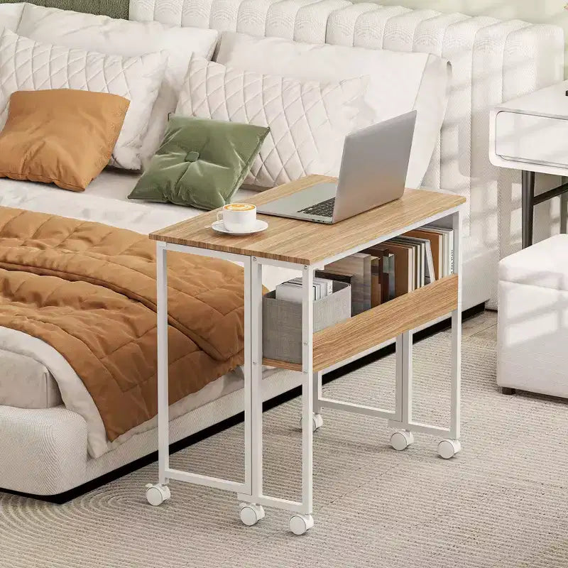 HOMCOM Petit bureau pliable, bureau d'ordinateur pliable de 80 cm avec sac de rangement, étagère et roulettes pour petits espaces, bureau à domicile, assemblage facile