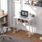 HOMCOM Petit bureau pliable, bureau d'ordinateur pliable de 80 cm avec sac de rangement, étagère et roulettes pour petits espaces, bureau à domicile, assemblage facile