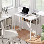 HOMCOM Petit bureau pliable, bureau d'ordinateur pliable de 80 cm avec sac de rangement, étagère et roulettes pour petits espaces, bureau à domicile, assemblage facile