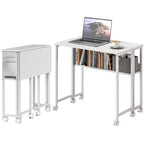 HOMCOM Petit bureau pliable, bureau d'ordinateur pliable de 80 cm avec sac de rangement, étagère et roulettes pour petits espaces, bureau à domicile, assemblage facile