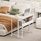 HOMCOM Petit bureau pliable, bureau d'ordinateur pliable de 80 cm avec sac de rangement, étagère et roulettes pour petits espaces, bureau à domicile, assemblage facile