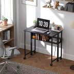 HOMCOM Petit bureau pliable, bureau d'ordinateur pliable de 80 cm avec sac de rangement, étagère et roulettes pour petits espaces, bureau à domicile, assemblage facile