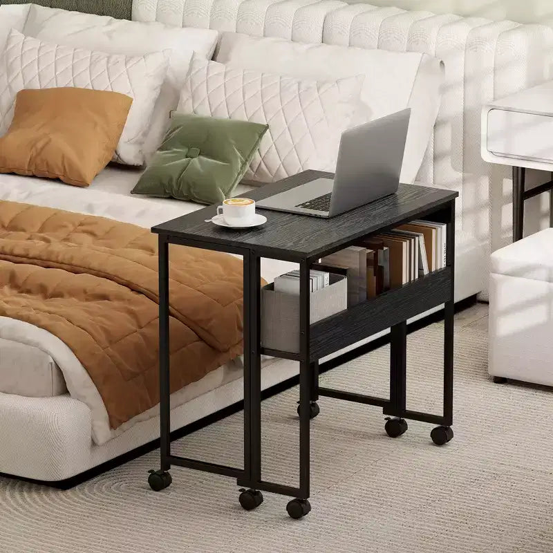 HOMCOM Petit bureau pliable, bureau d'ordinateur pliable de 80 cm avec sac de rangement, étagère et roulettes pour petits espaces, bureau à domicile, assemblage facile