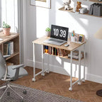 HOMCOM Petit bureau pliable, bureau d'ordinateur pliable de 80 cm avec sac de rangement, étagère et roulettes pour petits espaces, bureau à domicile, assemblage facile