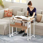 HOMCOM Petit bureau pliable, bureau d'ordinateur pliable de 80 cm avec sac de rangement, étagère et roulettes pour petits espaces, bureau à domicile, assemblage facile