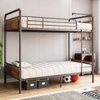 Lit superposé en métal robuste pour enfants, deux lits jumeaux, conception convertible avec garde-corps et échelles, silencieux, aucun sommier tapissier requis.