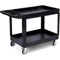 2 Tier PP Service Cart, Rolling Utility Cart Shelf with 360Swivel Wheels, 550LBS, Storage Handle, for Warehouse/Vegetables/Cleaning, Black