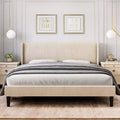 Whizmax Bed Frame with Wingback Headboard, Upholstered Bed Frame with Wood Slats, Sturdy Support Feet, No Box Spring Needed, Easy Assembly