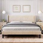 Whizmax Bed Frame with Wingback Headboard, Upholstered Bed Frame with Wood Slats, Sturdy Support Feet, No Box Spring Needed, Easy Assembly