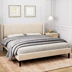Cadre de lit Whizmax avec tête de lit capitonnée, cadre de lit rembourré avec lattes en bois, pieds de support robustes, aucun sommier tapissier requis, montage facile