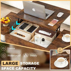 Table basse relevable VECELO 42 po et 2 tables de chevet, compartiment de rangement caché et 2 étagères de rangement, table d'appoint/bout de canapé avec porte, marron