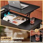 Table basse relevable VECELO 42 po et 2 tables de chevet, compartiment de rangement caché et 2 étagères de rangement, table d'appoint/bout de canapé avec porte, marron