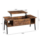 Table basse relevable VECELO 42 po et 2 tables de chevet, compartiment de rangement caché et 2 étagères de rangement, table d'appoint/bout de canapé avec porte, marron