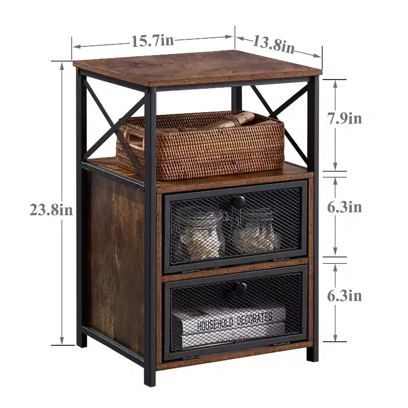 Table basse relevable VECELO 42 po et 2 tables de chevet, compartiment de rangement caché et 2 étagères de rangement, table d'appoint/bout de canapé avec porte, marron