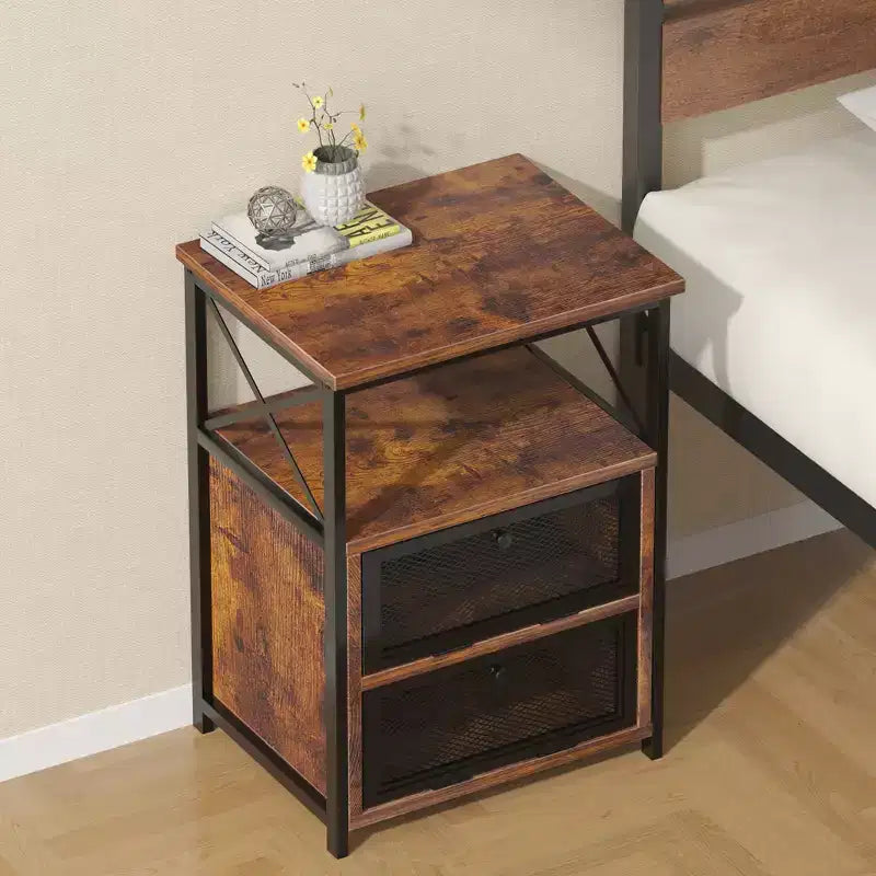 Table basse relevable VECELO 42 po et 2 tables de chevet, compartiment de rangement caché et 2 étagères de rangement, table d'appoint/bout de canapé avec porte, marron