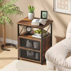 Table basse relevable VECELO 42 po et 2 tables de chevet, compartiment de rangement caché et 2 étagères de rangement, table d'appoint/bout de canapé avec porte, marron