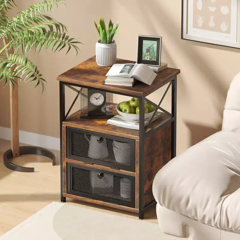 Table basse relevable VECELO 42 po et 2 tables de chevet, compartiment de rangement caché et 2 étagères de rangement, table d'appoint/bout de canapé avec porte, marron