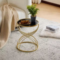 Elegant Modern Hourglass Side Table with Black Glass Top and Gold Metal Base