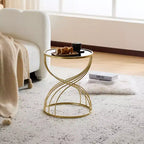 Table d'appoint sablier moderne et élégante avec plateau en verre noir et base en métal doré