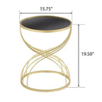 Table d'appoint sablier moderne et élégante avec plateau en verre noir et base en métal doré