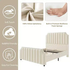Cadre de lit en velours Whizmax, tête de lit capitonnée de 127,5 cm, pied de lit avec garniture cloutée, sommier tapissier non requis, lattes en bois massif, silencieux