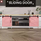 Meuble TV de style ferme moderne Famapy avec portes coulissantes à motifs croisés et grand espace de rangement - Idéal pour l'organisation et la décoration du salon