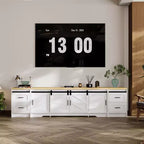 Meuble TV de style ferme moderne Famapy avec portes coulissantes à motifs croisés et grand espace de rangement - Idéal pour l'organisation et la décoration du salon