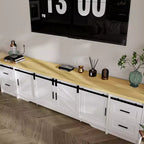 Meuble TV de style ferme moderne Famapy avec portes coulissantes à motifs croisés et grand espace de rangement - Idéal pour l'organisation et la décoration du salon