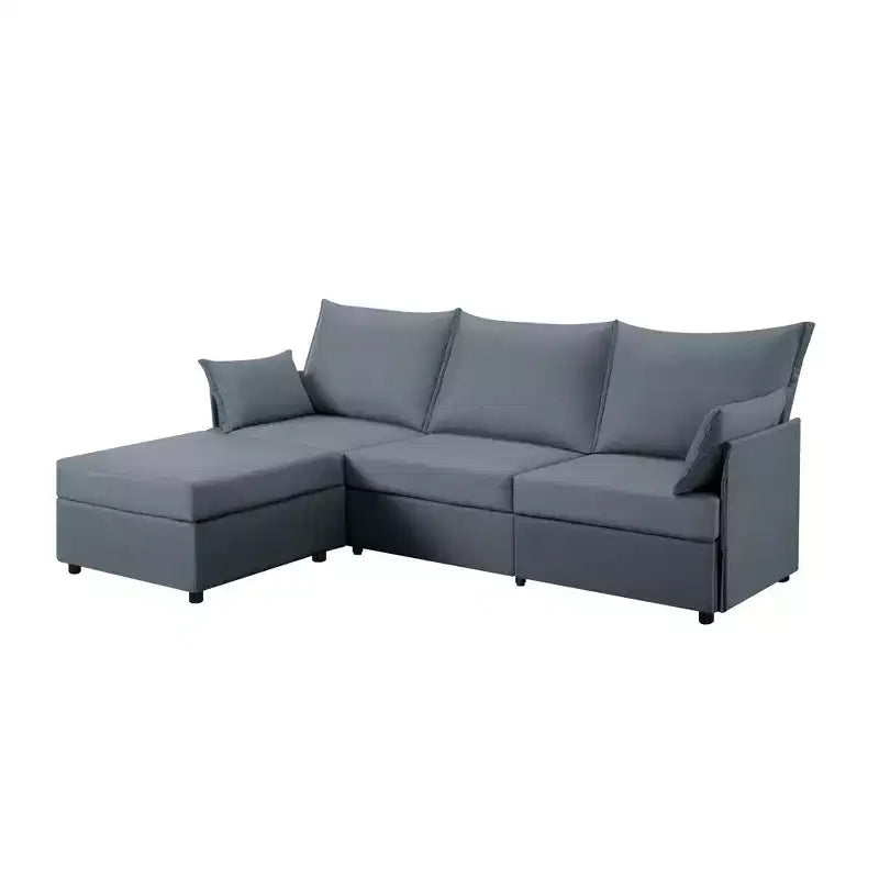 Canapé d'angle en tissu effet lin 93,7 - Pouf convertible et solution d'assise ergonomique pour salon