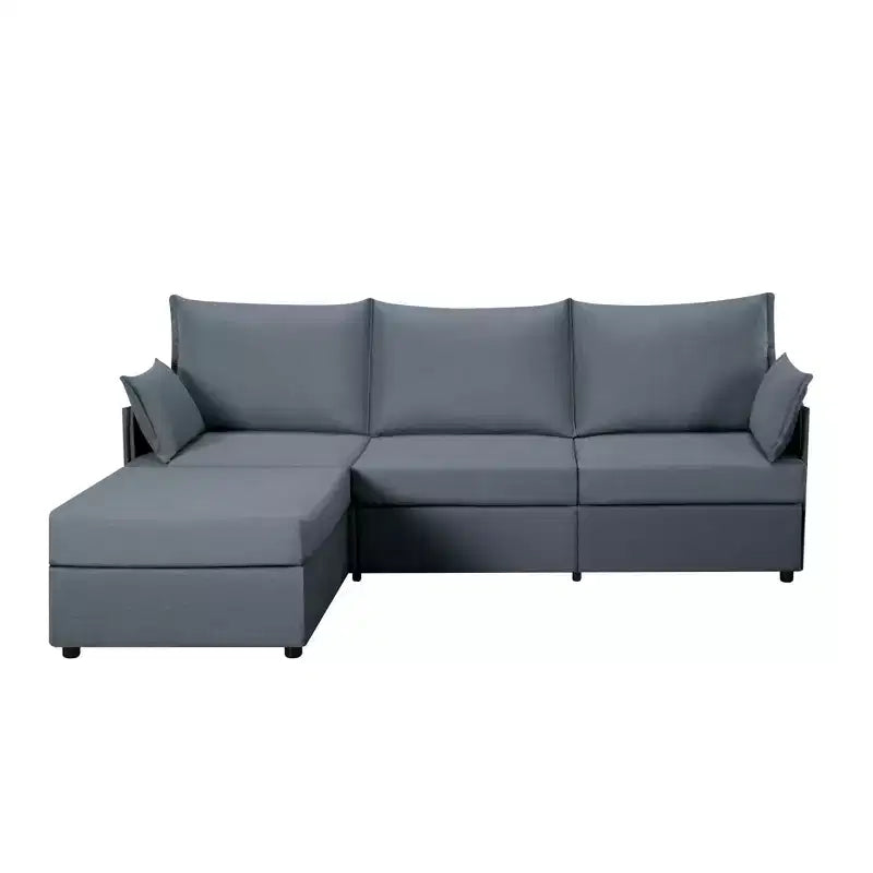 Canapé d'angle en tissu effet lin 93,7 - Pouf convertible et solution d'assise ergonomique pour salon