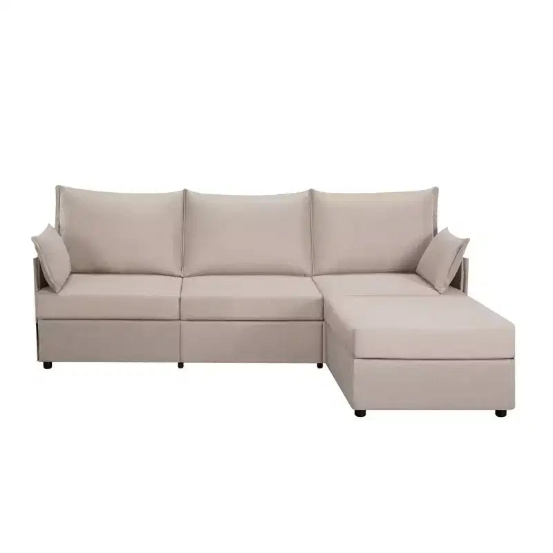Canapé d'angle en tissu effet lin 93,7 - Pouf convertible et solution d'assise ergonomique pour salon