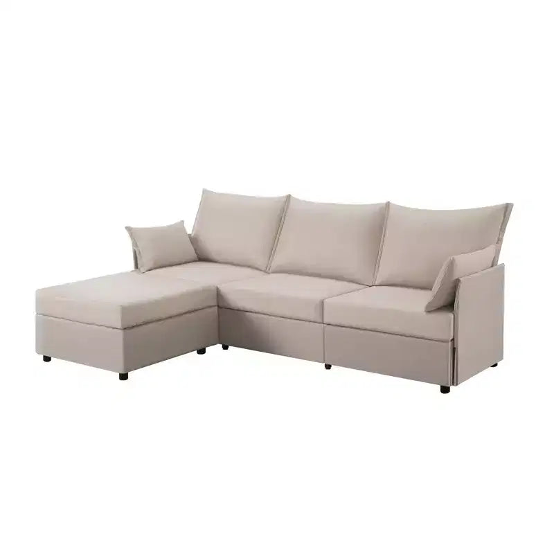Canapé d'angle en tissu effet lin 93,7 - Pouf convertible et solution d'assise ergonomique pour salon