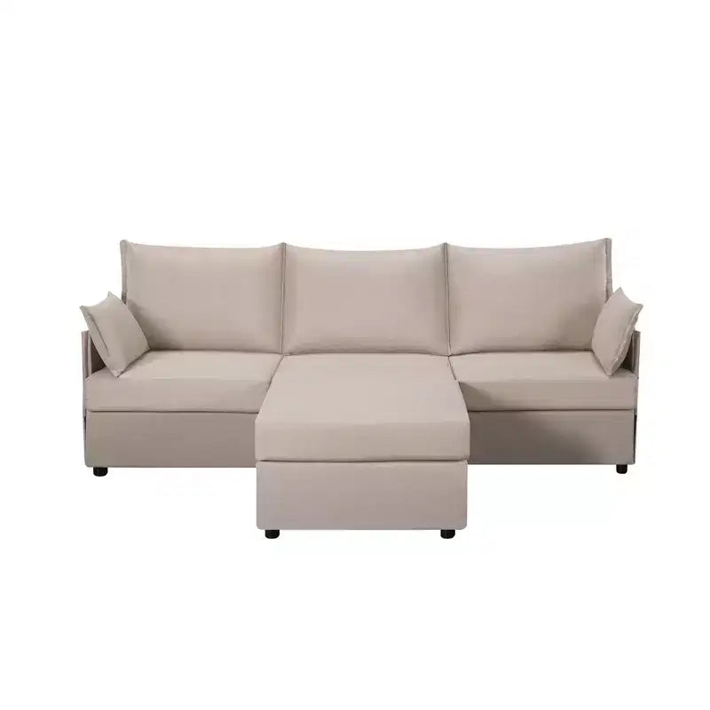 Canapé d'angle en tissu effet lin 93,7 - Pouf convertible et solution d'assise ergonomique pour salon