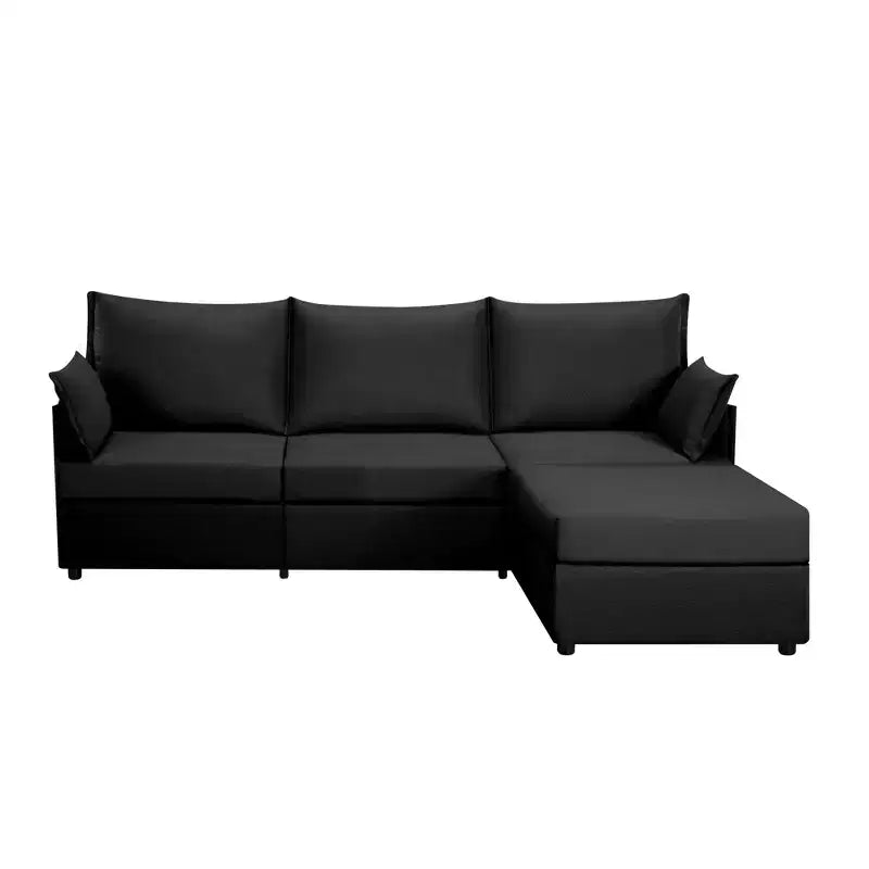 Canapé d'angle en tissu effet lin 93,7 - Pouf convertible et solution d'assise ergonomique pour salon