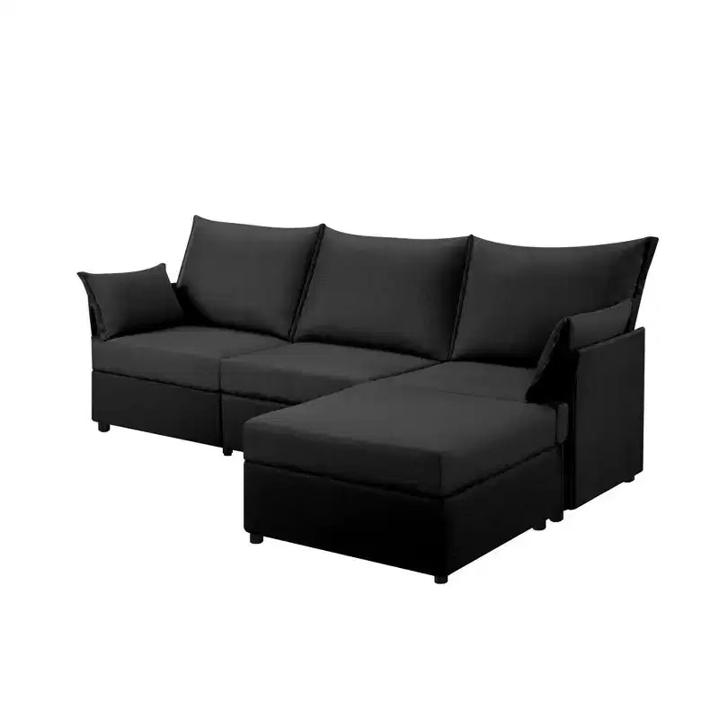 Canapé d'angle en tissu effet lin 93,7 - Pouf convertible et solution d'assise ergonomique pour salon