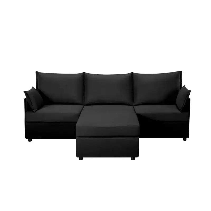 Canapé d'angle en tissu effet lin 93,7 - Pouf convertible et solution d'assise ergonomique pour salon