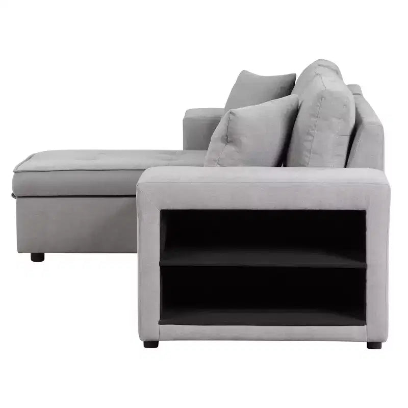 Sectionnel réversible en L de 104,5 po avec chaise longue de rangement et 2 poufs – Canapé-lit convertible 3 places pour salon
