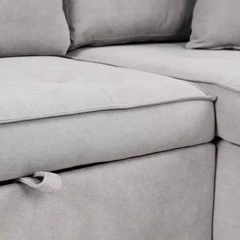 Sectionnel réversible en L de 104,5 po avec chaise longue de rangement et 2 poufs – Canapé-lit convertible 3 places pour salon