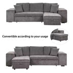 Sectionnel réversible en L de 104,5 po avec chaise longue de rangement et 2 poufs – Canapé-lit convertible 3 places pour salon