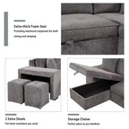 Sectionnel réversible en L de 104,5 po avec chaise longue de rangement et 2 poufs – Canapé-lit convertible 3 places pour salon