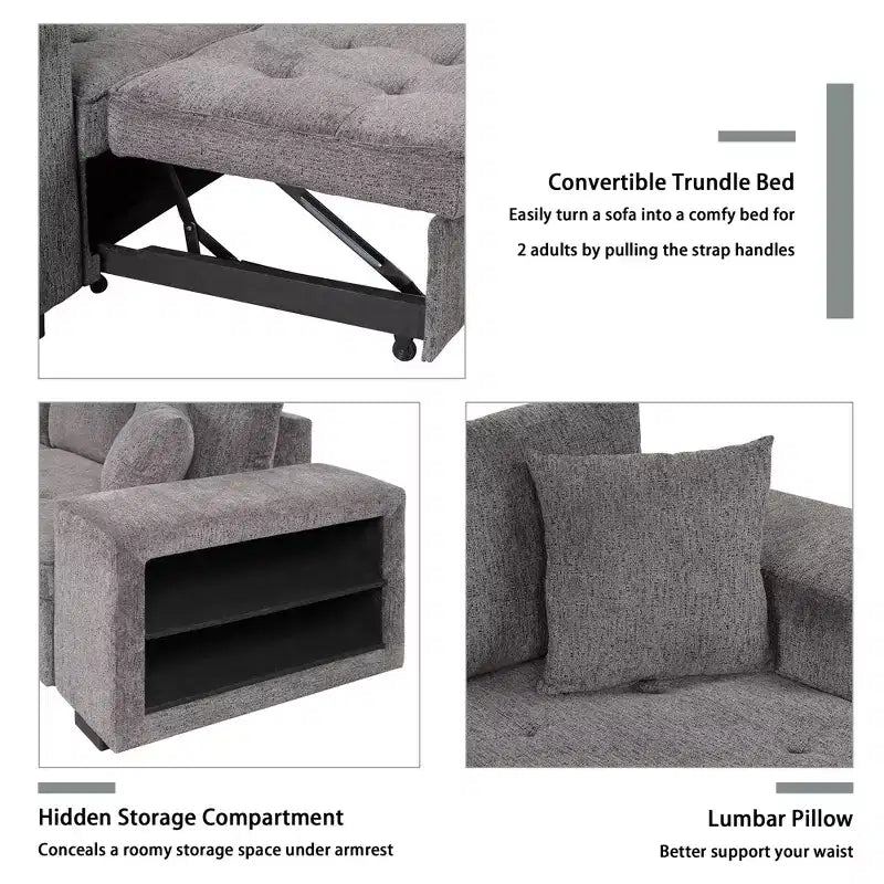 Sectionnel réversible en L de 104,5 po avec chaise longue de rangement et 2 poufs – Canapé-lit convertible 3 places pour salon
