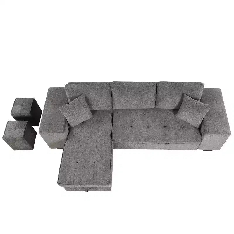 Sectionnel réversible en L de 104,5 po avec chaise longue de rangement et 2 poufs – Canapé-lit convertible 3 places pour salon