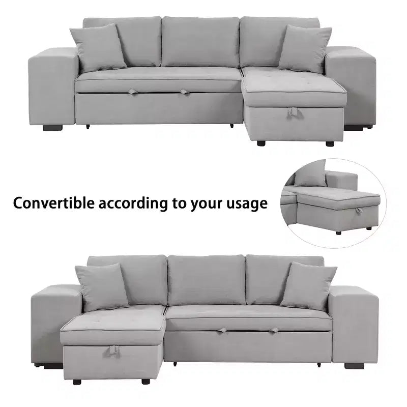 Sectionnel réversible en L de 104,5 po avec chaise longue de rangement et 2 poufs – Canapé-lit convertible 3 places pour salon