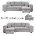Sectionnel réversible en L de 104,5 po avec chaise longue de rangement et 2 poufs – Canapé-lit convertible 3 places pour salon
