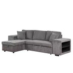 Sectionnel réversible en L de 104,5 po avec chaise longue de rangement et 2 poufs – Canapé-lit convertible 3 places pour salon