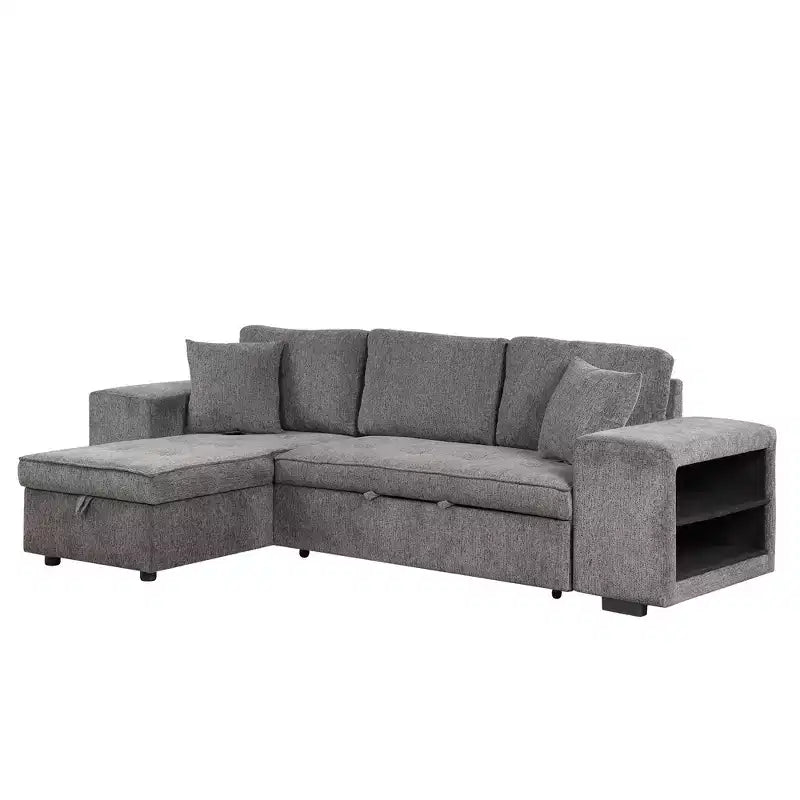 Sectionnel réversible en L de 104,5 po avec chaise longue de rangement et 2 poufs – Canapé-lit convertible 3 places pour salon