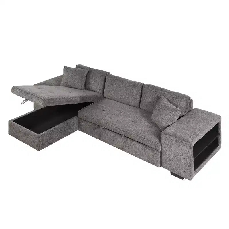 Sectionnel réversible en L de 104,5 po avec chaise longue de rangement et 2 poufs – Canapé-lit convertible 3 places pour salon