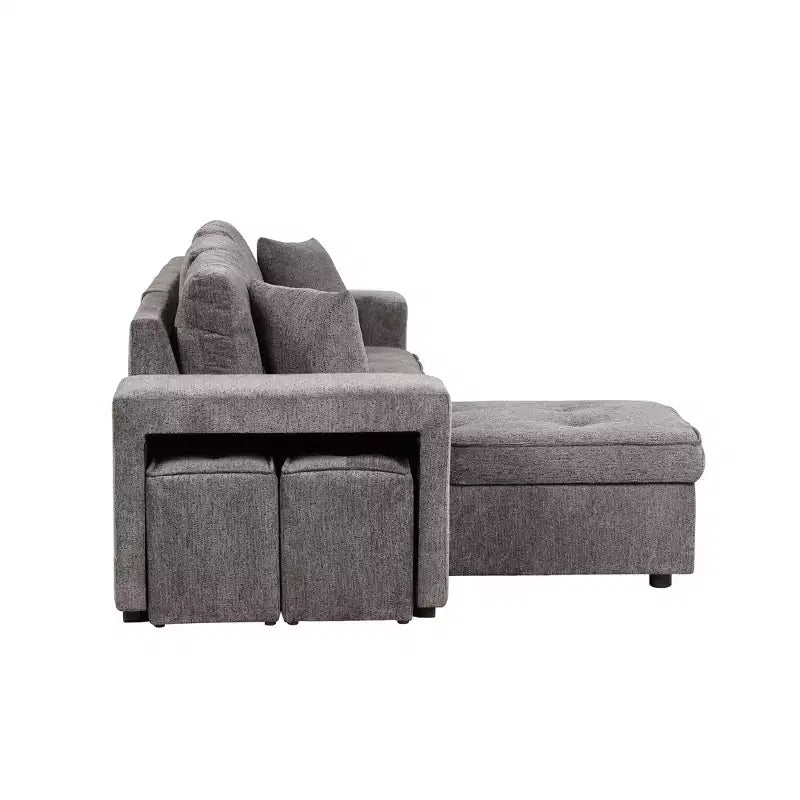 Sectionnel réversible en L de 104,5 po avec chaise longue de rangement et 2 poufs – Canapé-lit convertible 3 places pour salon
