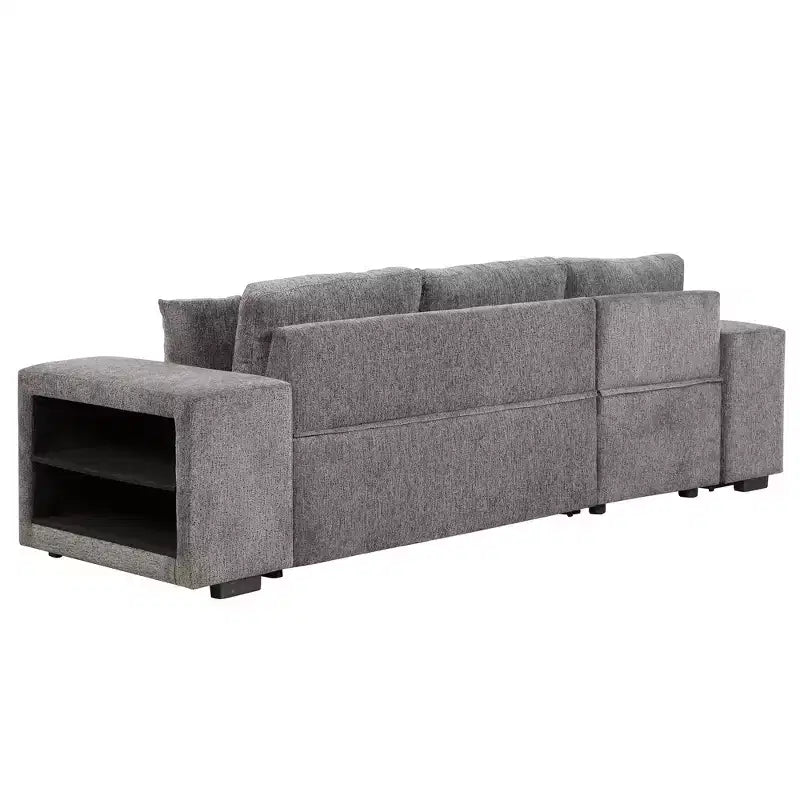 Sectionnel réversible en L de 104,5 po avec chaise longue de rangement et 2 poufs – Canapé-lit convertible 3 places pour salon