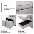 Sectionnel réversible en L de 104,5 po avec chaise longue de rangement et 2 poufs – Canapé-lit convertible 3 places pour salon